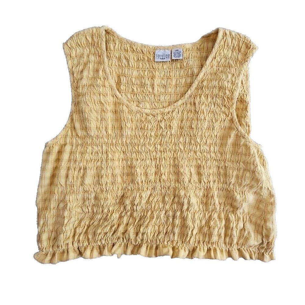 Carolina Colours Plus Peasant Top Size 24W Yellow Fit and Flare‎ Rouching Y2K